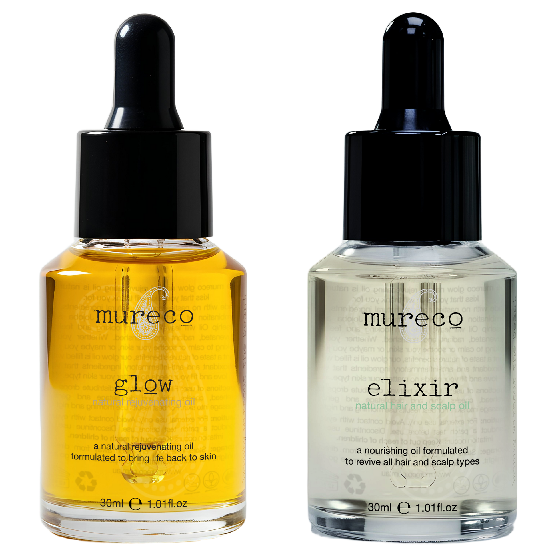 Mureco Vertex Kit – Glow Face Oil and Elixir Hair & Scalp Oil, vegan beauty set
